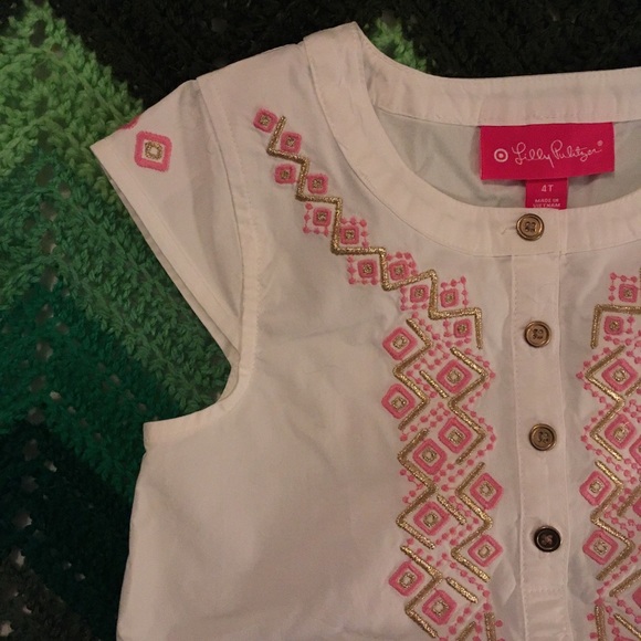 Lilly Pulitzer tunic top cap sleeves embroidered - Picture 3 of 6